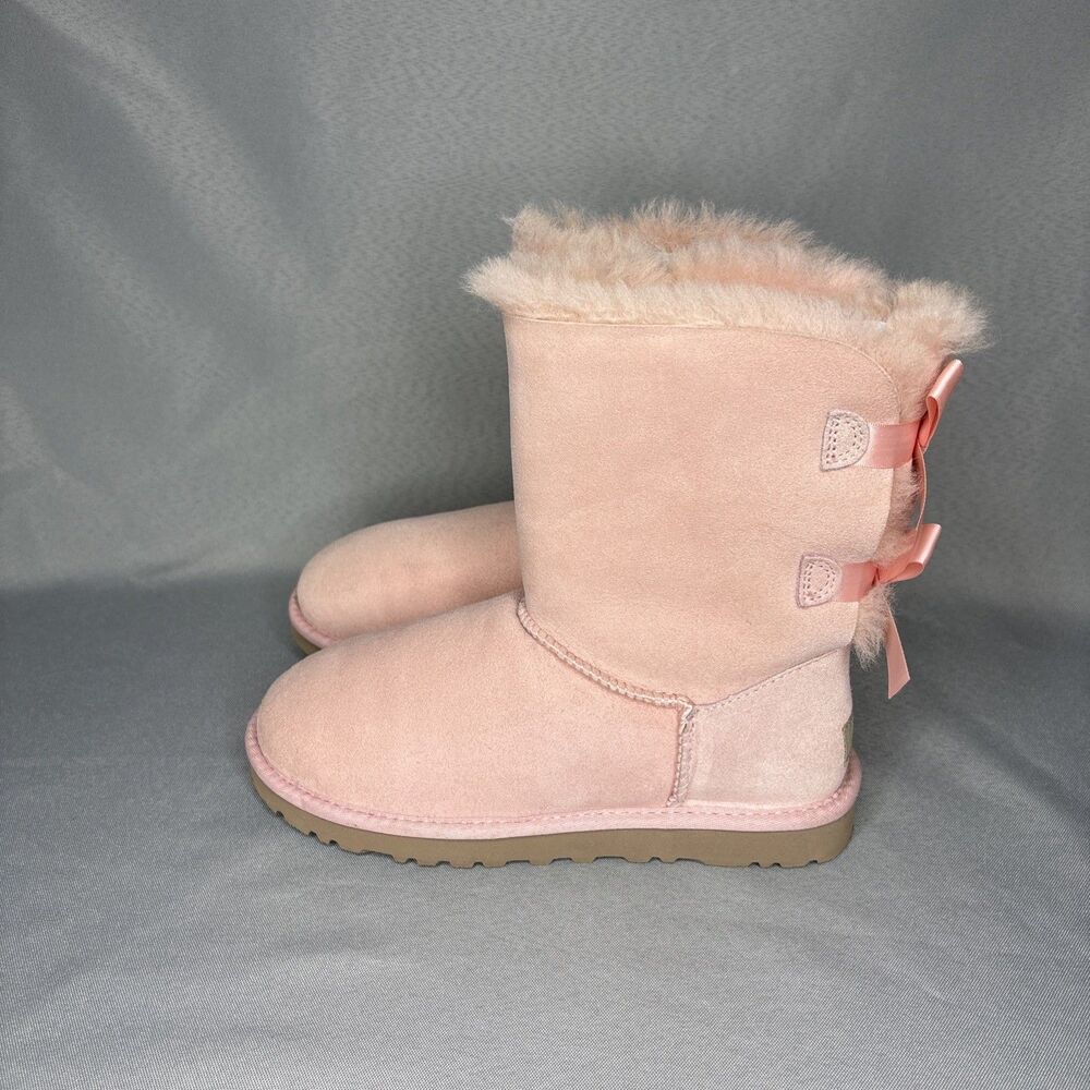 Womens UGG Boots Bailey Bow Pink EPRM Sz6 Suede Wool Coquette Festival VERY RARE - Picture 5 of 13